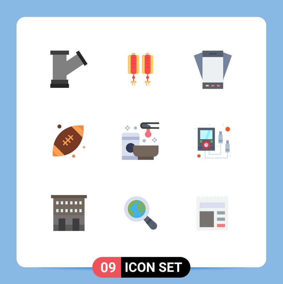 Mobile Interface Flat Color Set of 9 Pictograms of relax sports device rugby tilt Editable Vector Design Elements