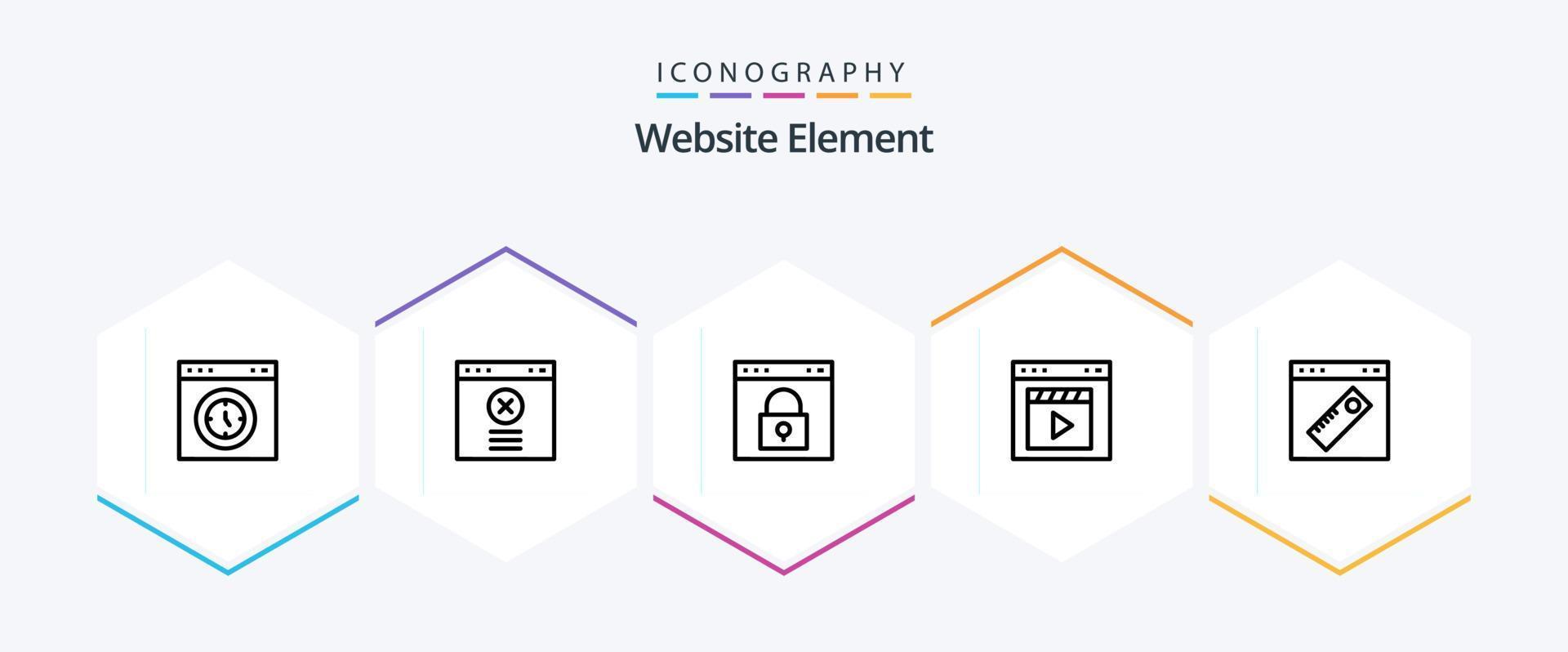 Website Element 25 Line icon pack including movie. film. browser. cinema. password vector