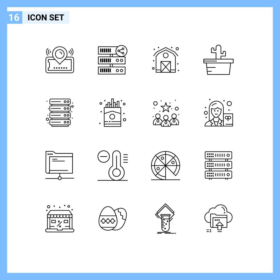 Group of 16 Modern Outlines Set for hosting summer server nature farm Editable Vector Design Elements