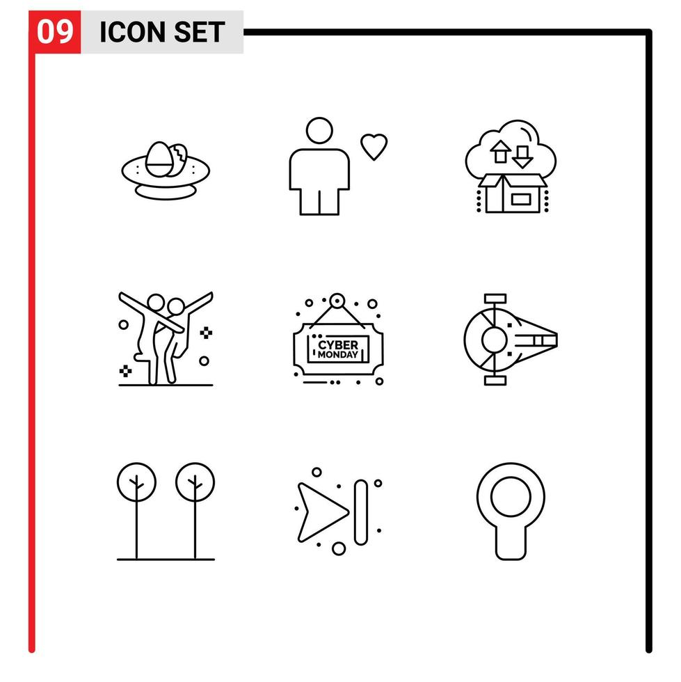 Universal Icon Symbols Group of 9 Modern Outlines of dance celebration heart arrow gift Editable Vector Design Elements