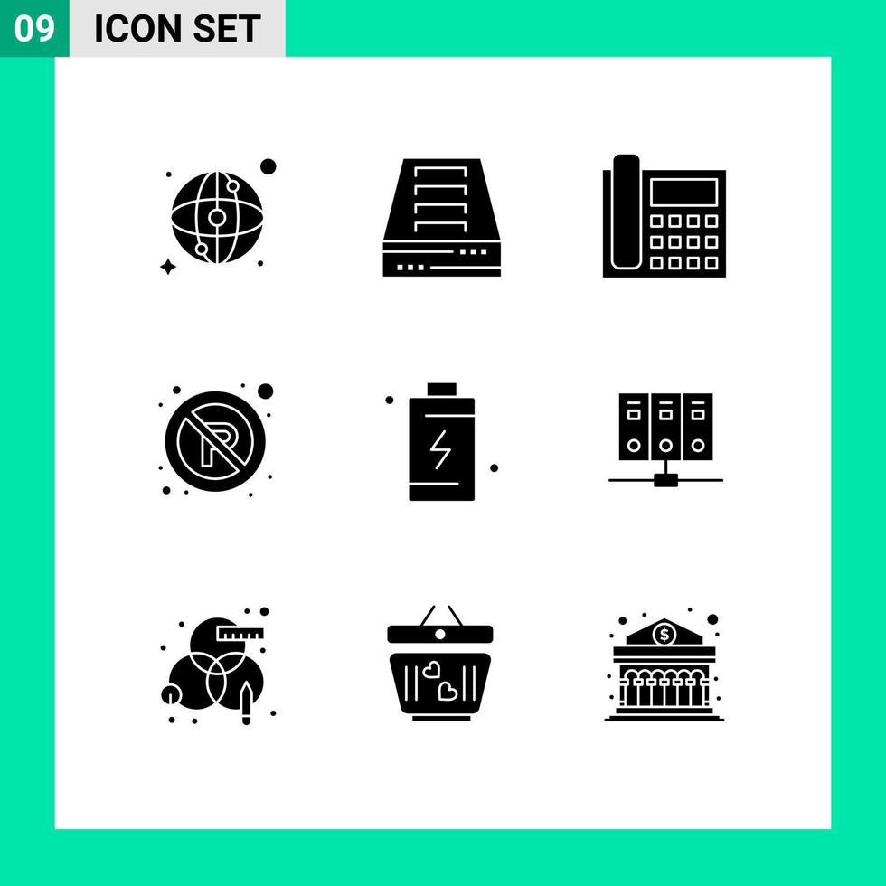 Modern Set of 9 Solid Glyphs Pictograph of cell sign communication regulatory no Editable Vector Design Elements