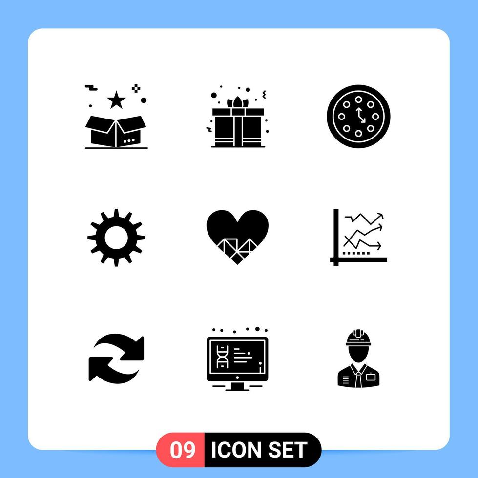9 Creative Icons Modern Signs and Symbols of heart gear love cog time Editable Vector Design Elements