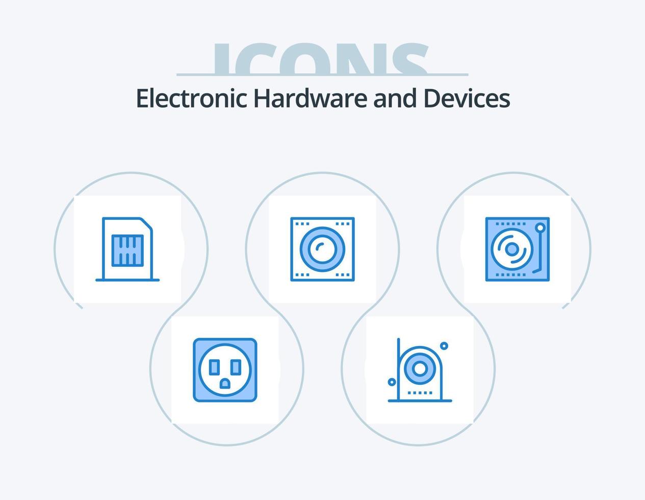 Devices Blue Icon Pack 5 Icon Design. dj. technology. cellphone. hard disk. devices vector