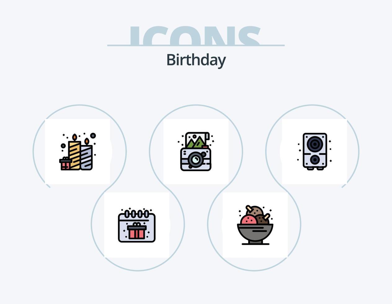 Birthday Line Filled Icon Pack 5 Icon Design. bag. party. birthday. ice cream. birthday vector