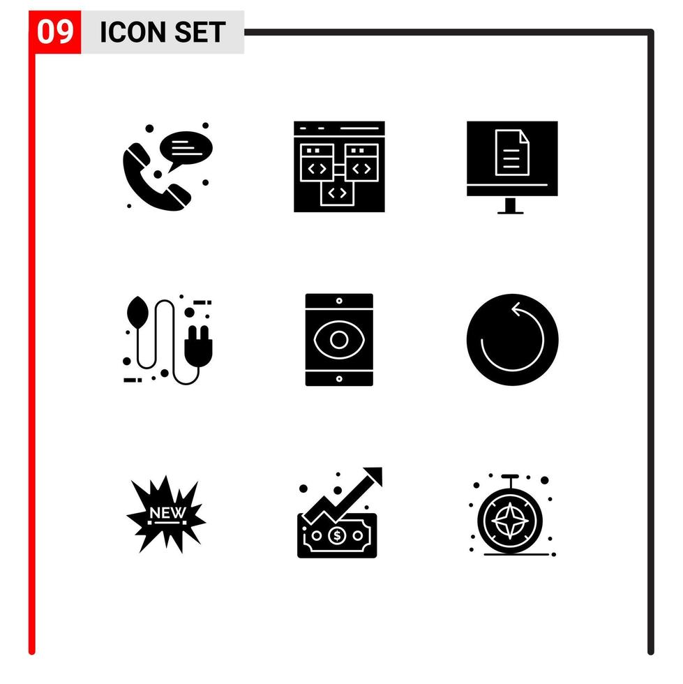 9 User Interface Solid Glyph Pack of modern Signs and Symbols of plug eco business concept school Editable Vector Design Elements