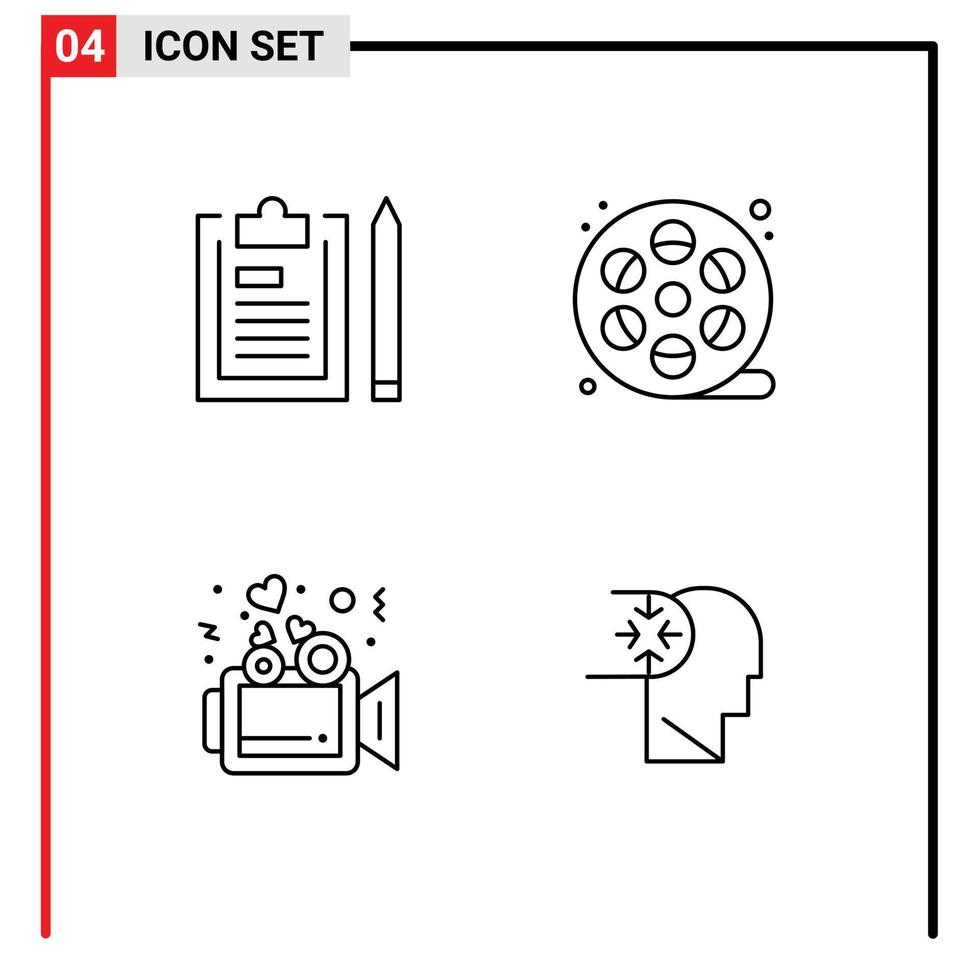 User Interface Pack of 4 Basic Filledline Flat Colors of clipboard love notepad art video Editable Vector Design Elements