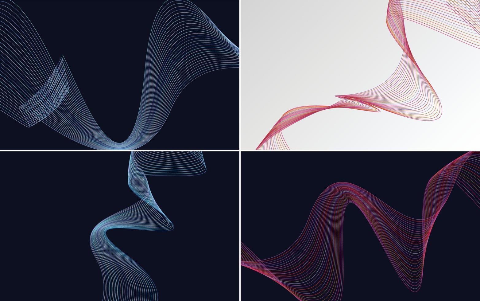 Set of 4 geometric wave pattern background Abstract waving line vector