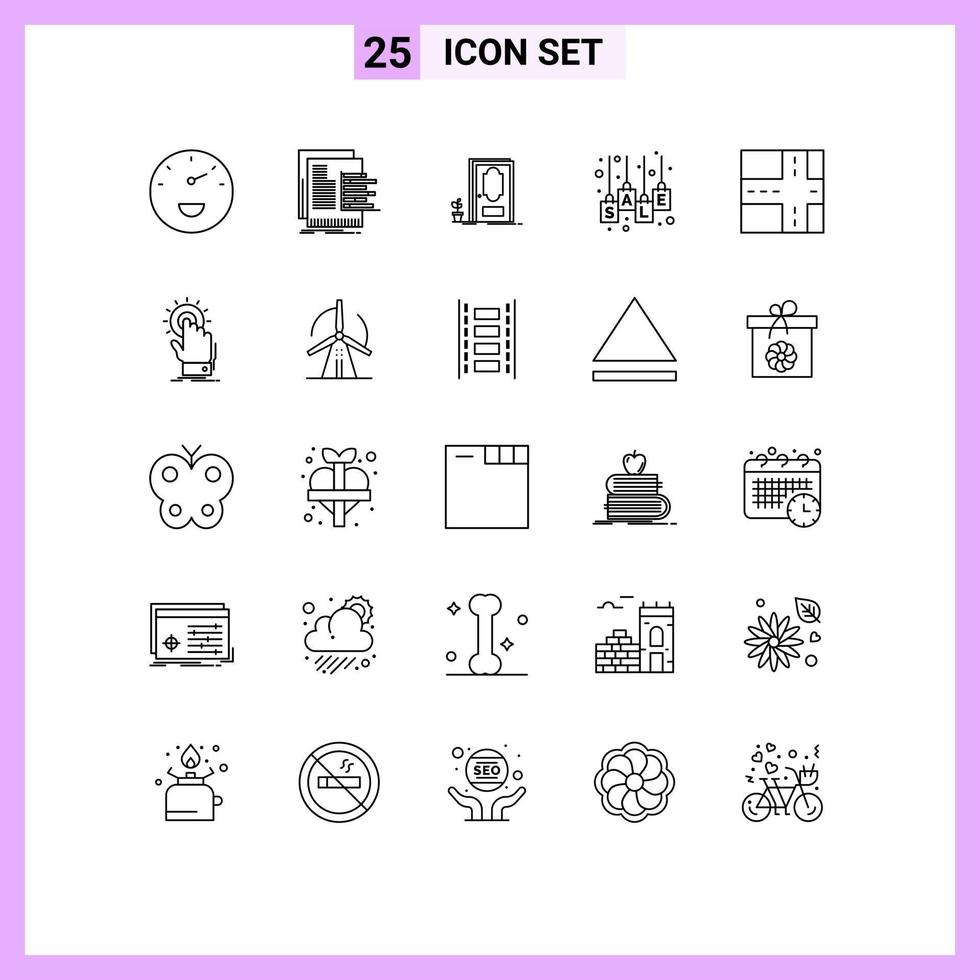 Mobile Interface Line Set of 25 Pictograms of road sale label door sale bag Editable Vector Design Elements