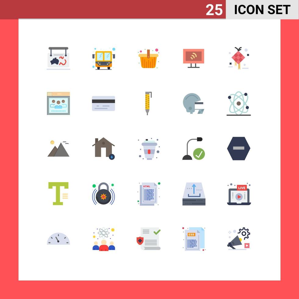 Flat Color Pack of 25 Universal Symbols of creative decoration basket service computer Editable Vector Design Elements