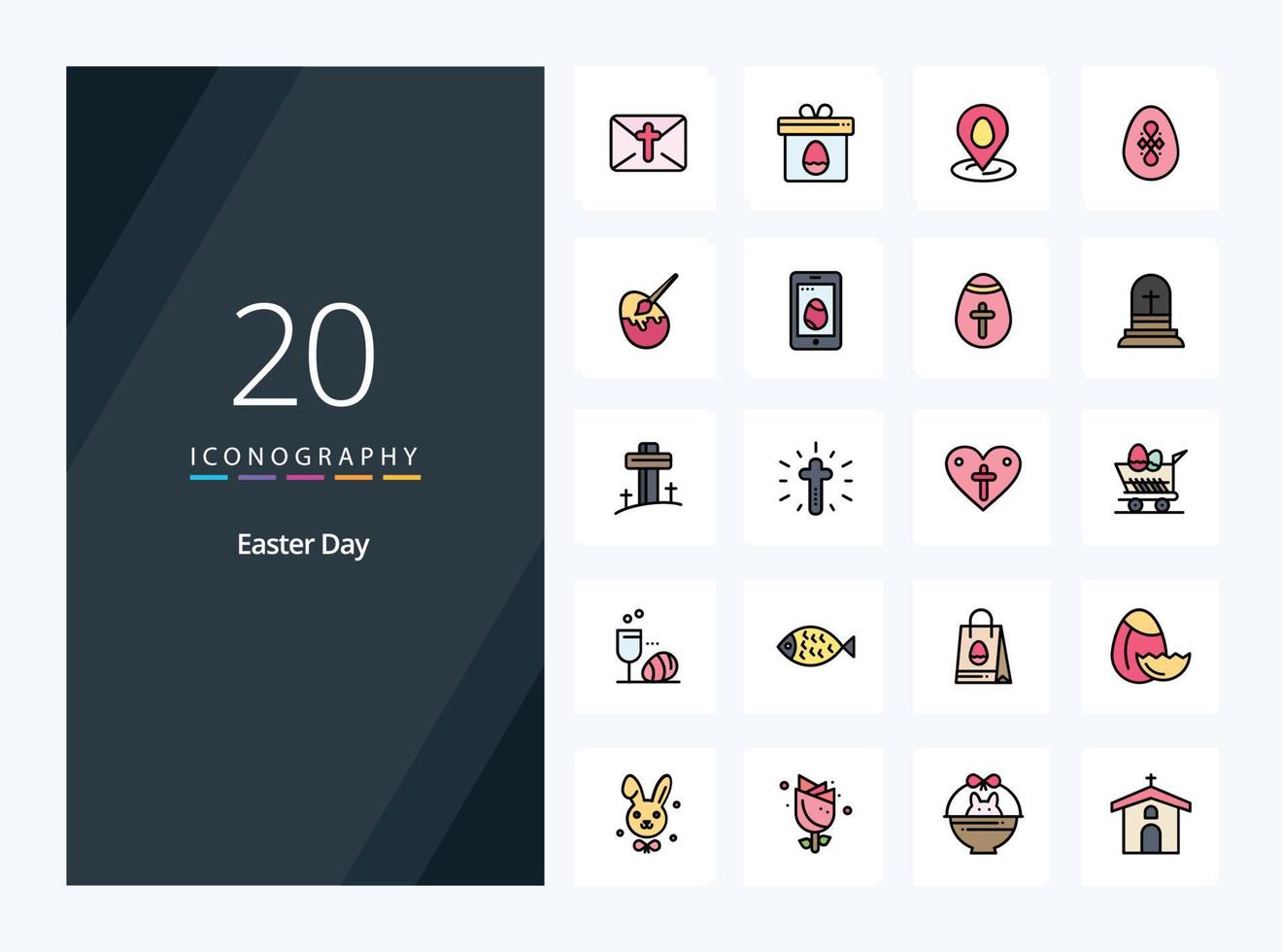 20 Easter line Filled icon for presentation vector