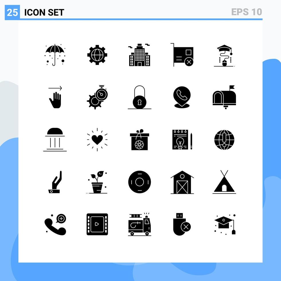 25 Universal Solid Glyph Signs Symbols of online mouse city pci devices Editable Vector Design Elements