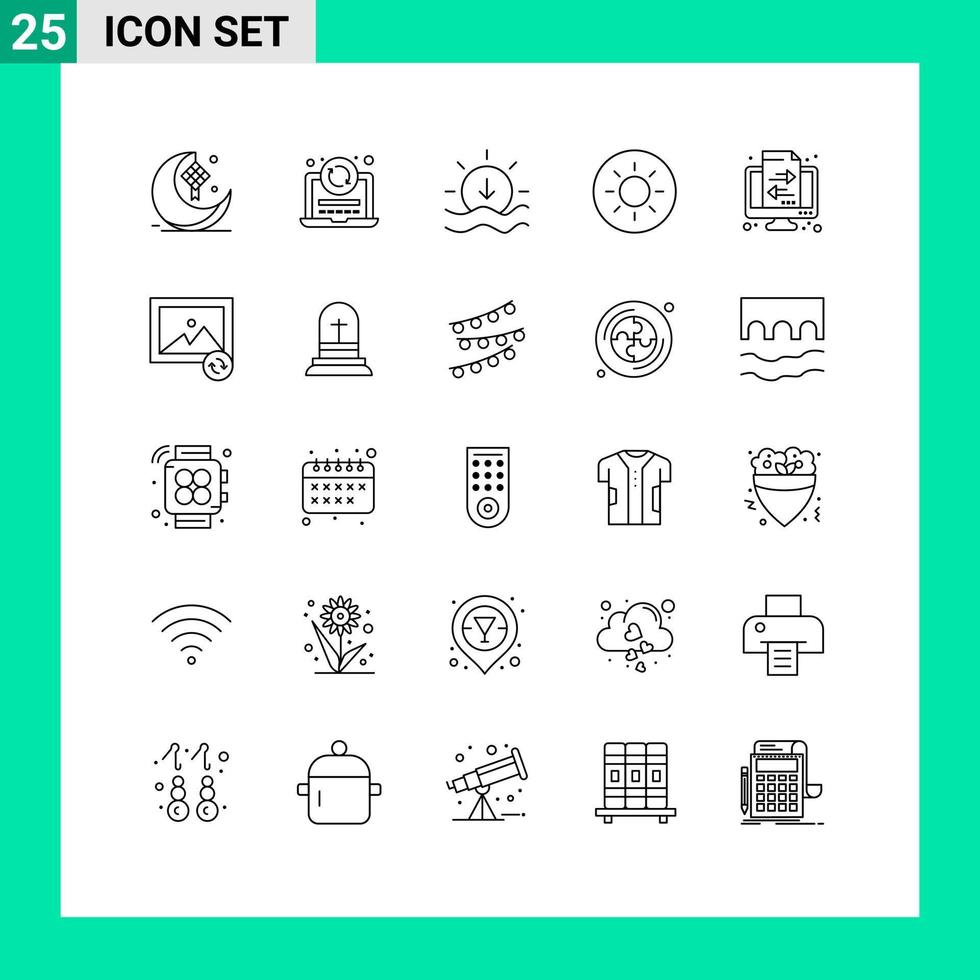 Stock Vector Icon Pack of 25 Line Signs and Symbols for transfer finance coding banking brightness Editable Vector Design Elements