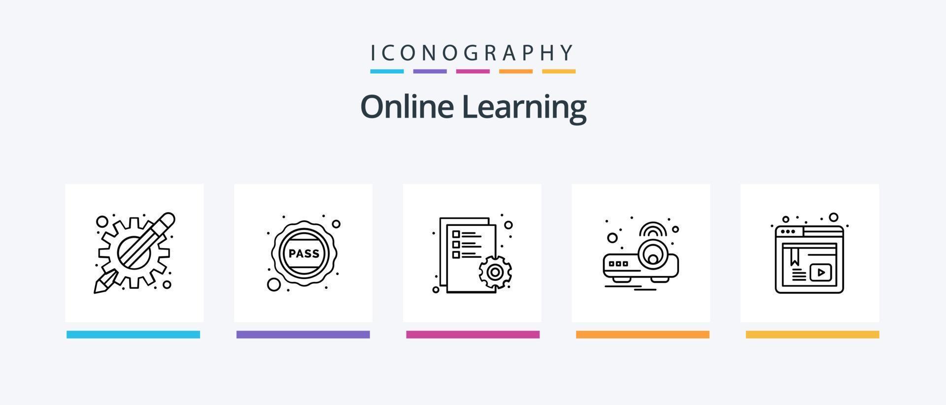 Online Learning Line 5 Icon Pack Including document. newsletter. notes. mail. literature. Creative Icons Design vector