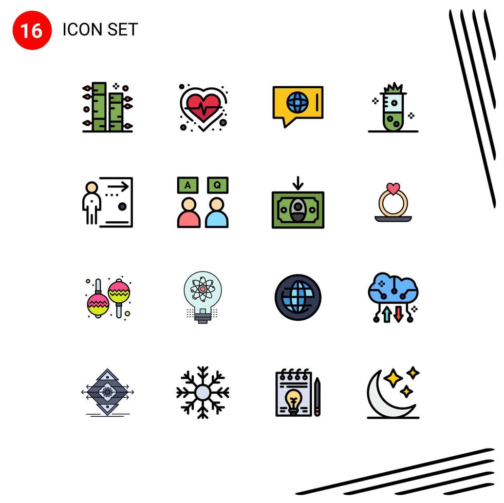 Set of 16 Modern UI Icons Symbols Signs for door nuclear fission chat chemistry alcoholic fermentation Editable Creative Vector Design Elements