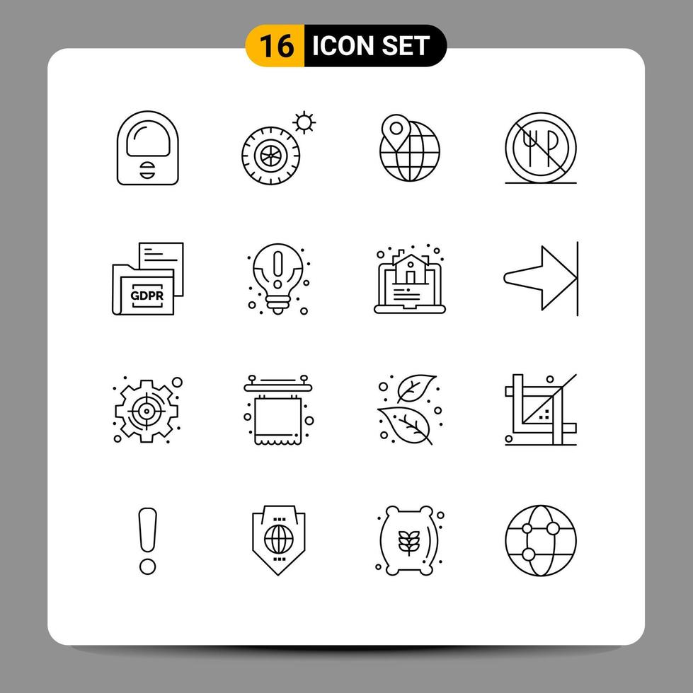 16 Universal Outline Signs Symbols of gdpr file pin document no Editable Vector Design Elements