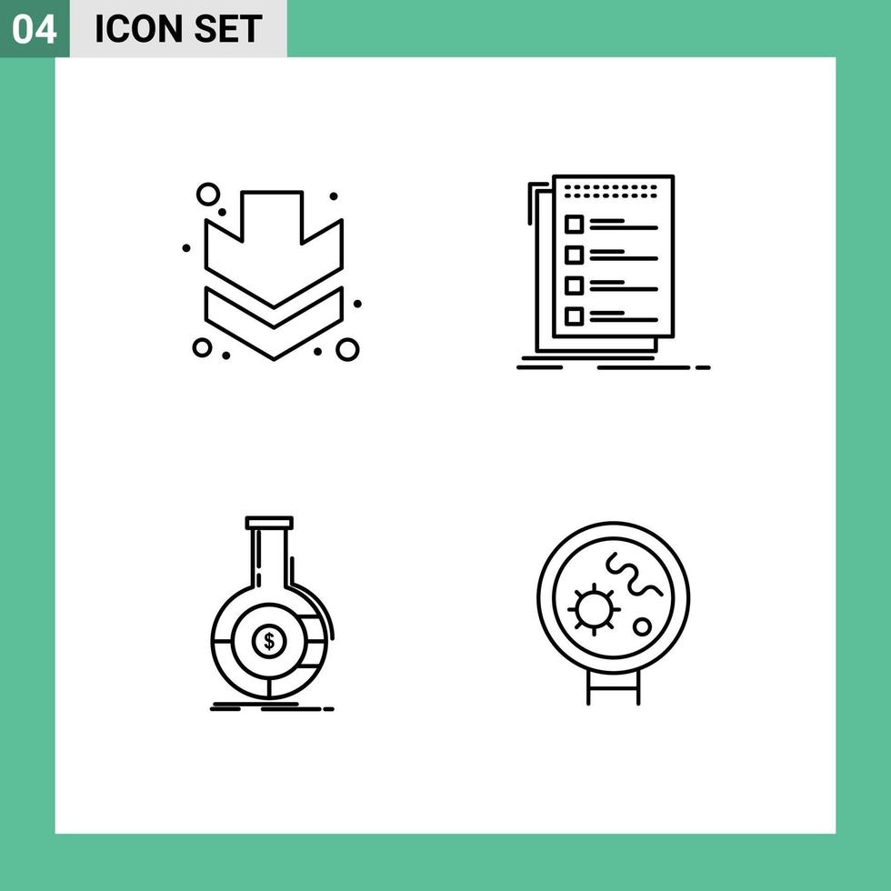 Group of 4 Modern Filledline Flat Colors Set for arrow analytics check task business Editable Vector Design Elements