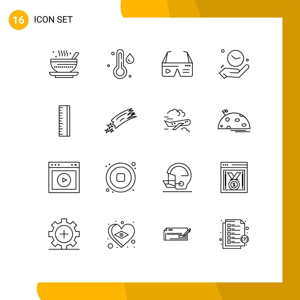 Group of 16 Modern Outlines Set for scale hold computer hand google Editable Vector Design Elements