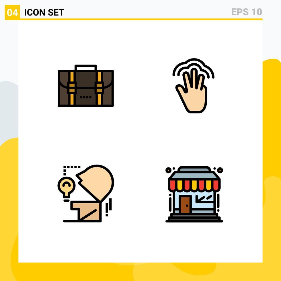 4 User Interface Filledline Flat Color Pack of modern Signs and Symbols of backpack marketing office hand head Editable Vector Design Elements