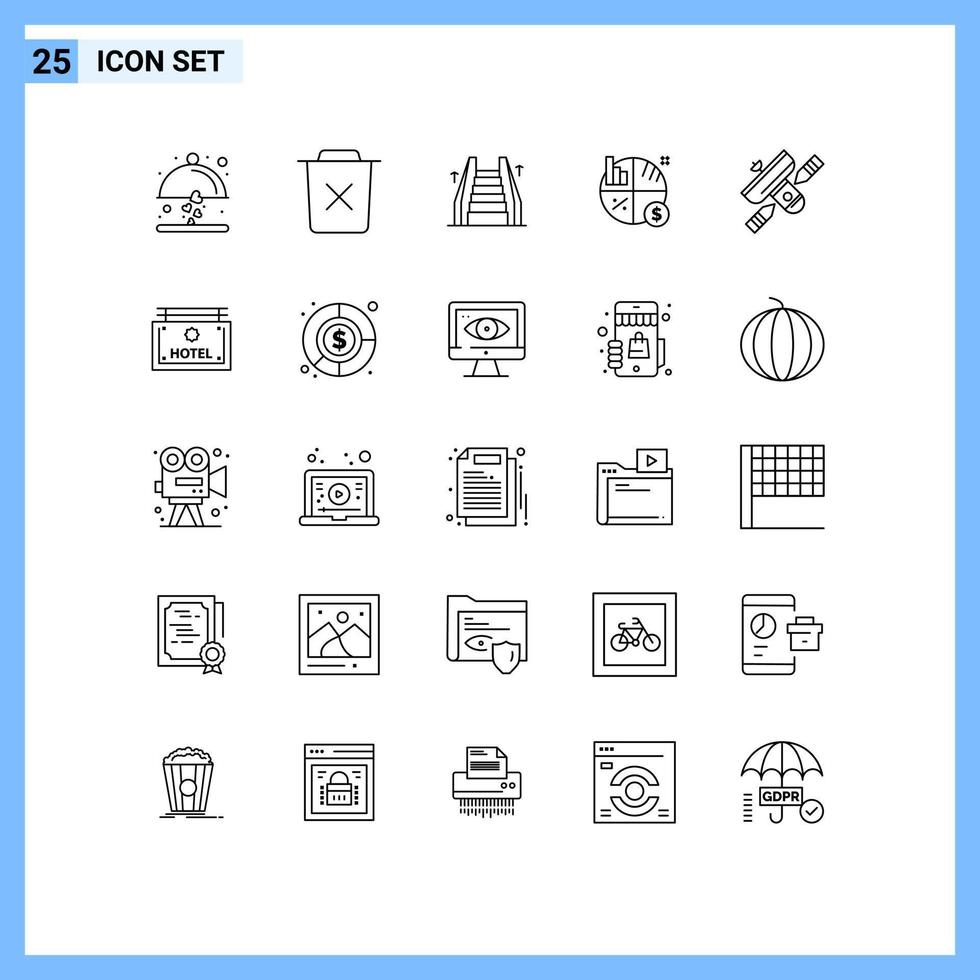 25 Universal Lines Set for Web and Mobile Applications broadcast money trash investment ladder Editable Vector Design Elements