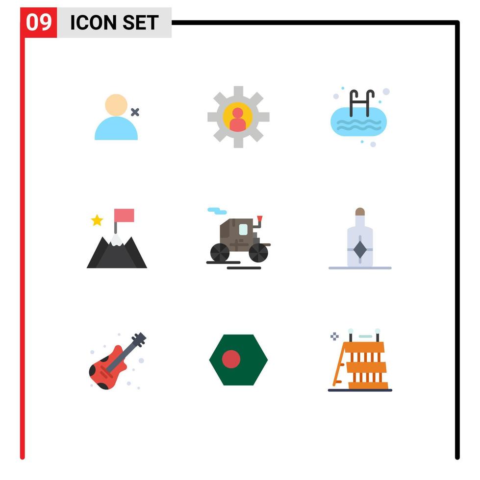 Pack of 9 Modern Flat Colors Signs and Symbols for Web Print Media such as old transportation trophy ladder success achievement Editable Vector Design Elements