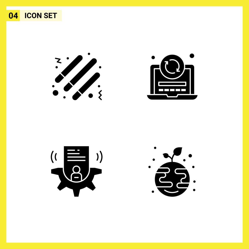 4 Thematic Vector Solid Glyphs and Editable Symbols of drum user light stick reload card Editable Vector Design Elements