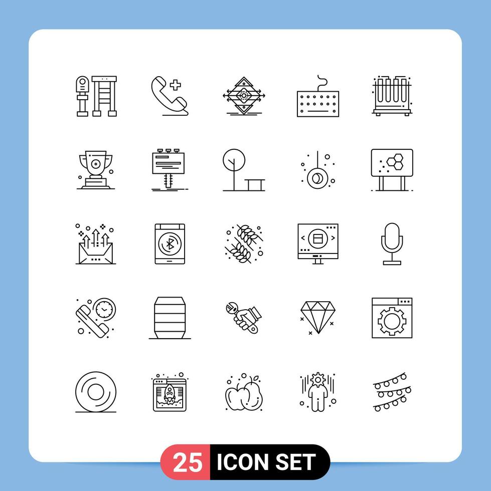 Mobile Interface Line Set of 25 Pictograms of test type traffic keyboard safety Editable Vector Design Elements