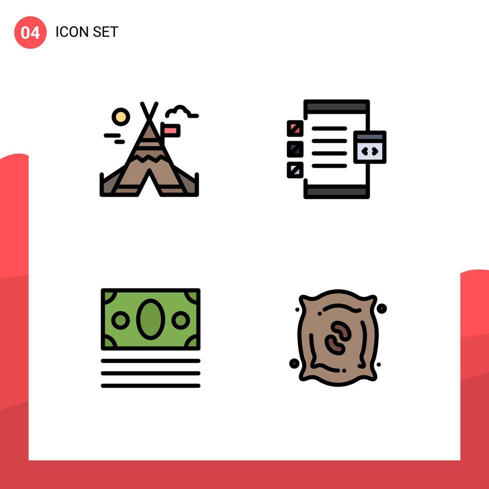 Set of 4 Modern UI Icons Symbols Signs for fire work money app development shopping Editable Vector Design Elements