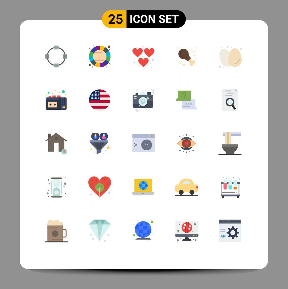 Mobile Interface Flat Color Set of 25 Pictograms of diet boiled eggs fun turkey poultry Editable Vector Design Elements