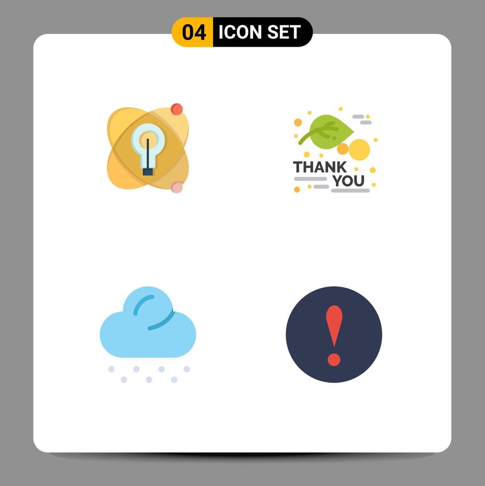 Pack of 4 Modern Flat Icons Signs and Symbols for Web Print Media such as atom snow bulb leaf alert Editable Vector Design Elements