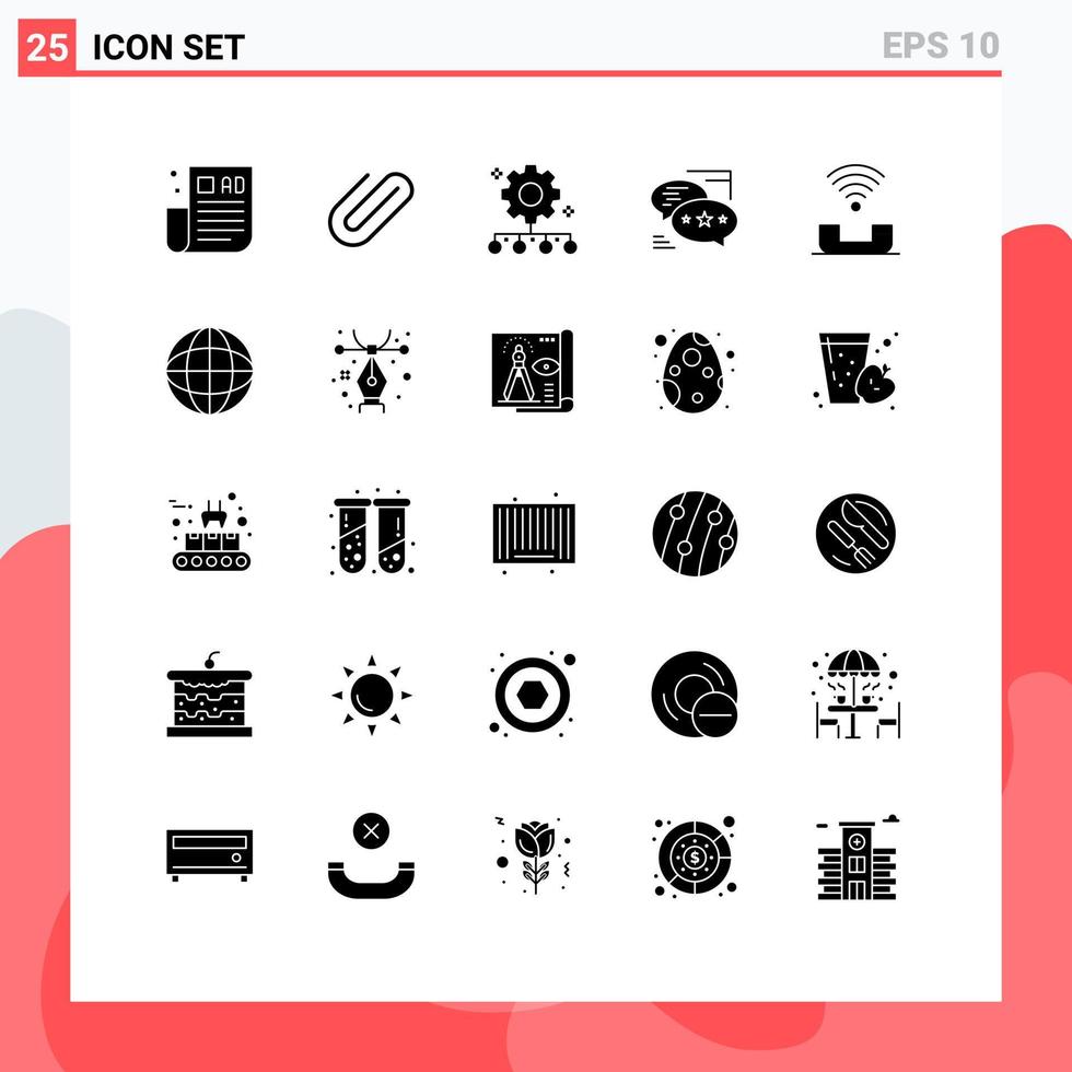 25 User Interface Solid Glyph Pack of modern Signs and Symbols of sms callout authority responsibility communication work plan Editable Vector Design Elements