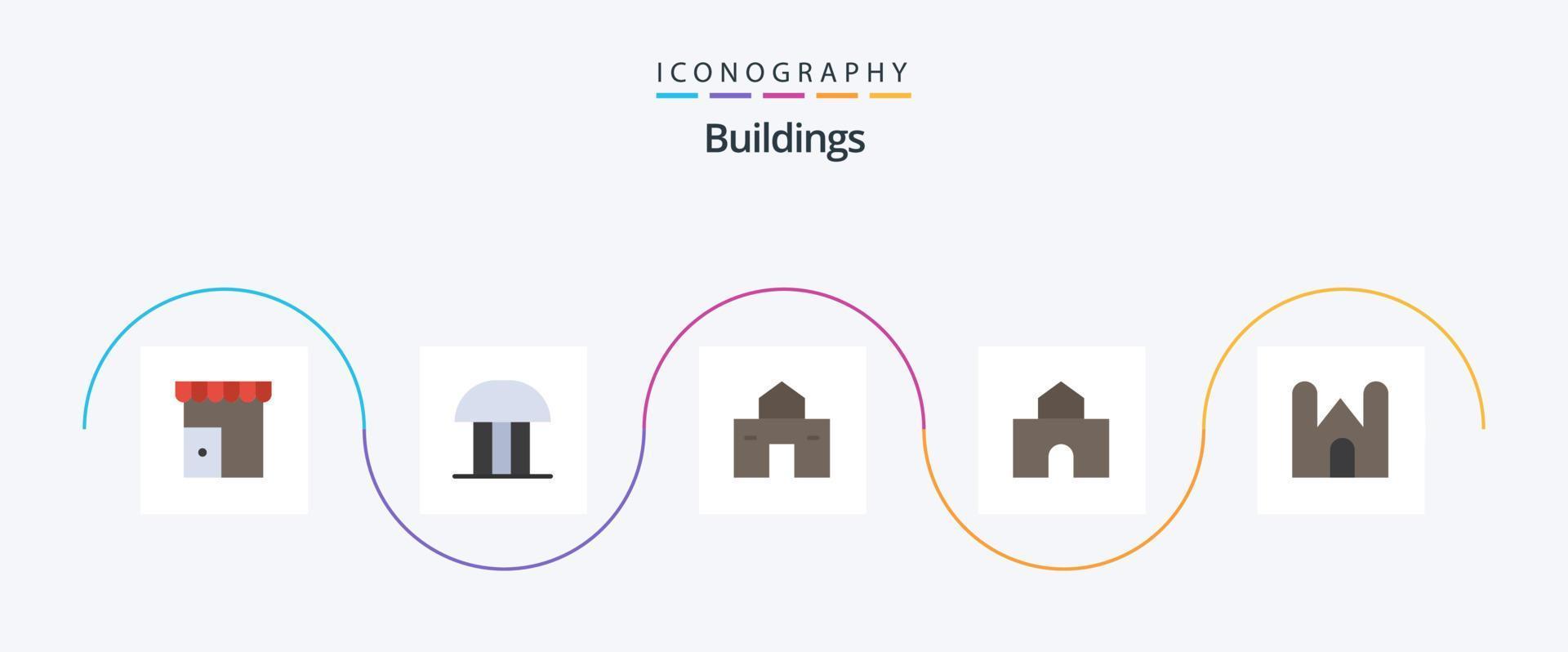 Buildings Flat 5 Icon Pack Including fortress. architecture. court of law. shack. house vector