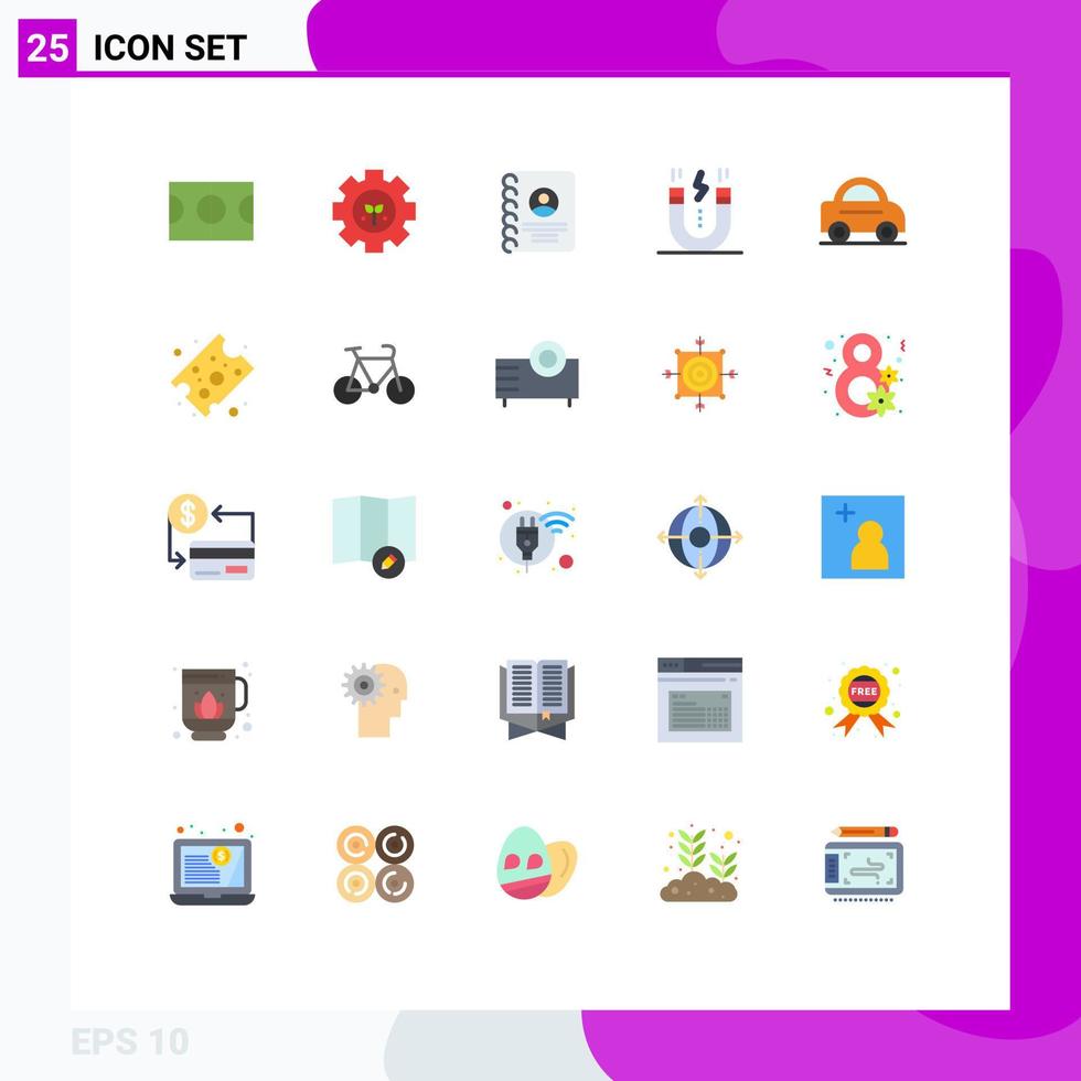 Editable Vector Line Pack of 25 Simple Flat Colors of vehicle snap book magnet design Editable Vector Design Elements