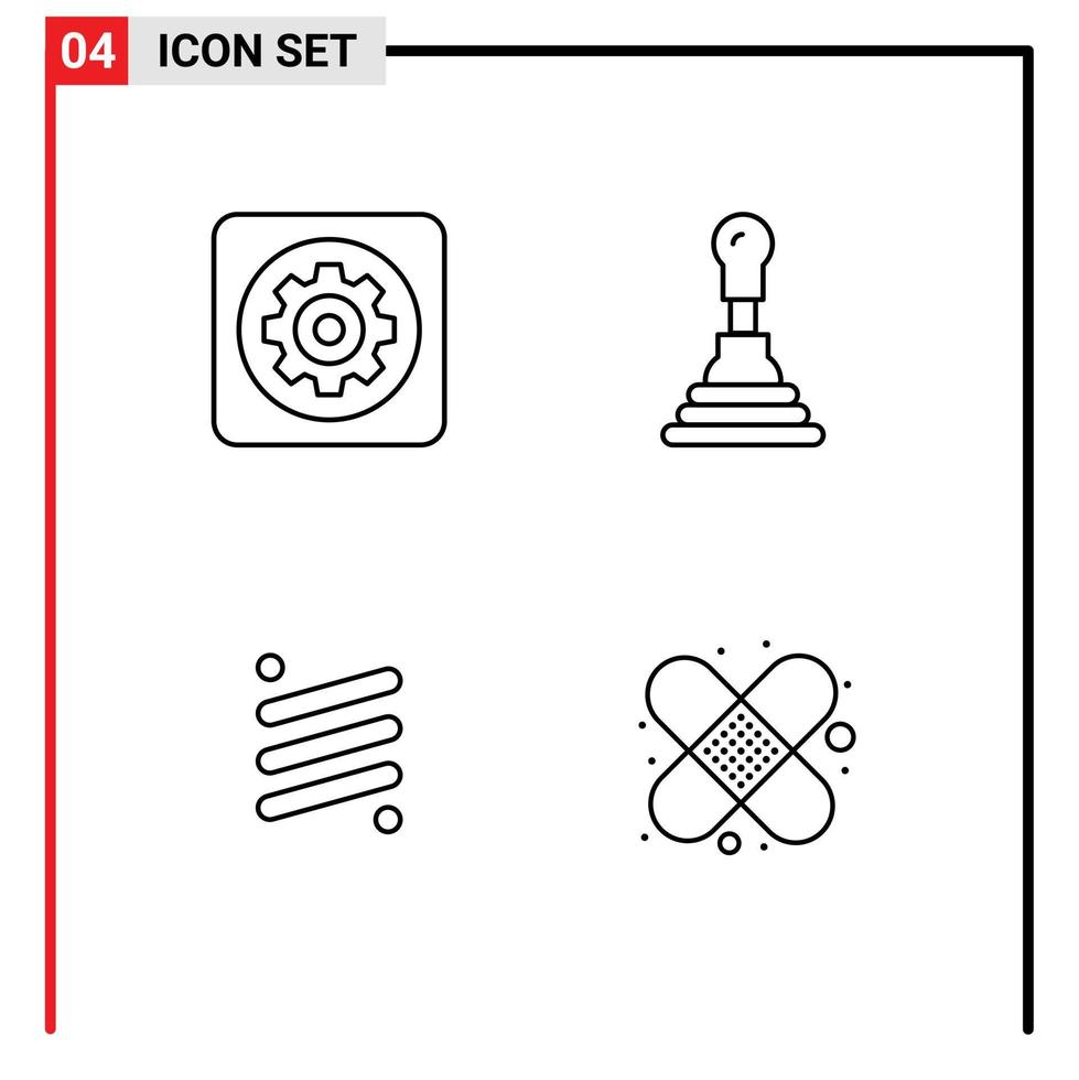 Set of 4 Modern UI Icons Symbols Signs for gear coin setting auto currency Editable Vector Design Elements
