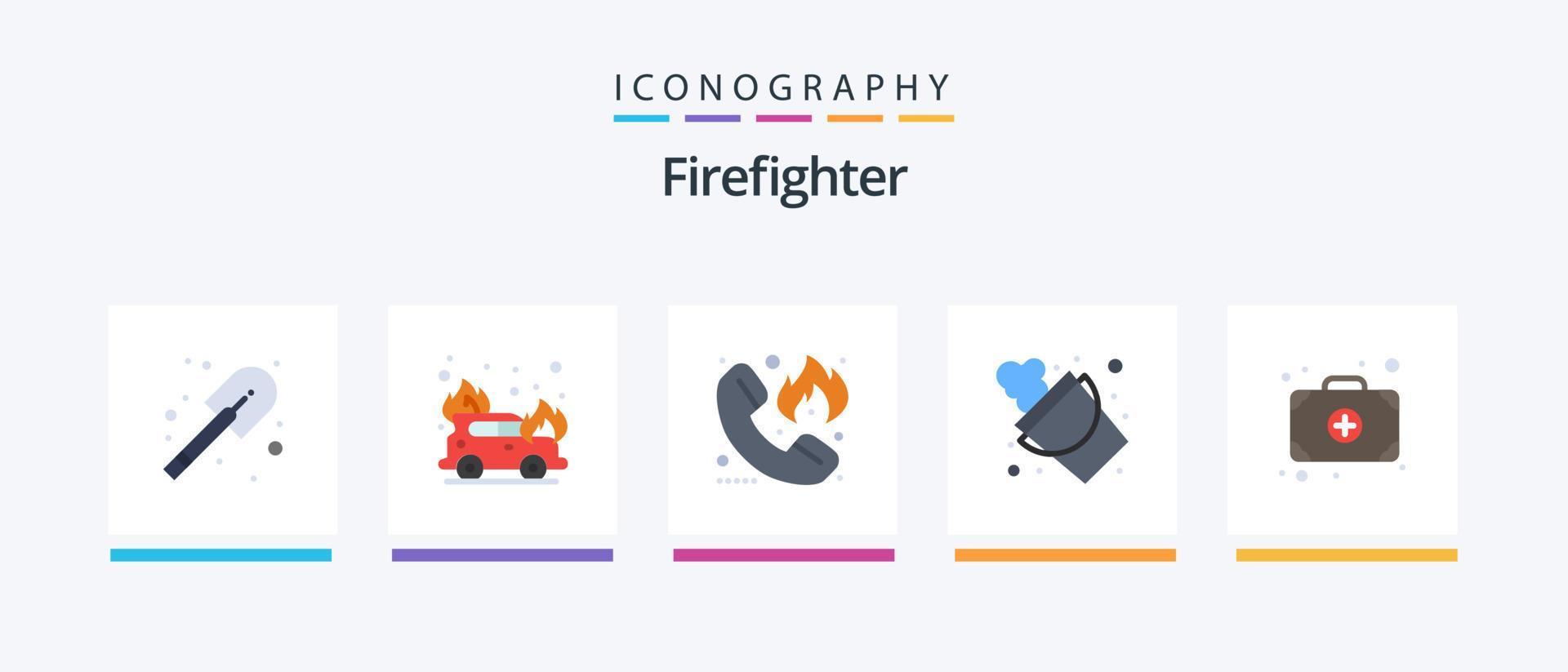 Firefighter Flat 5 Icon Pack Including doctor. bag. fire. tool. fire. Creative Icons Design vector