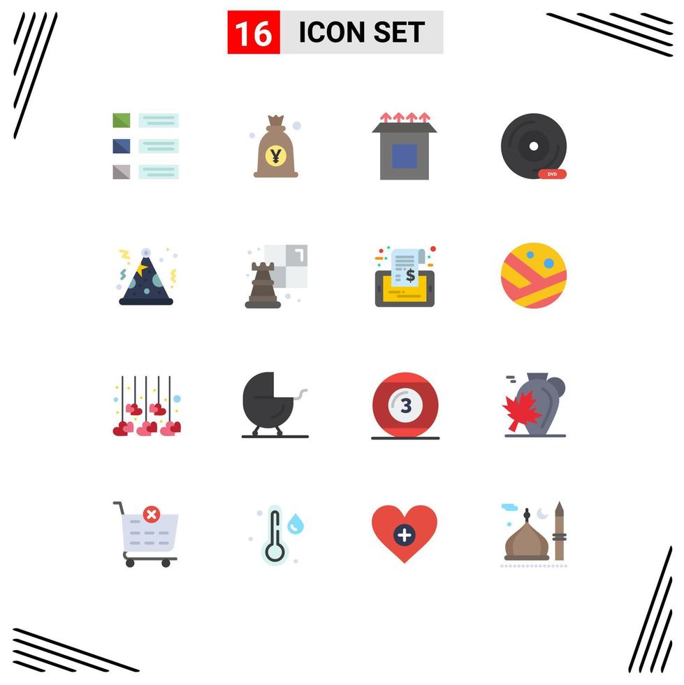 Set of 16 Vector Flat Colors on Grid for storage device dvd money compact disc setup Editable Pack of Creative Vector Design Elements