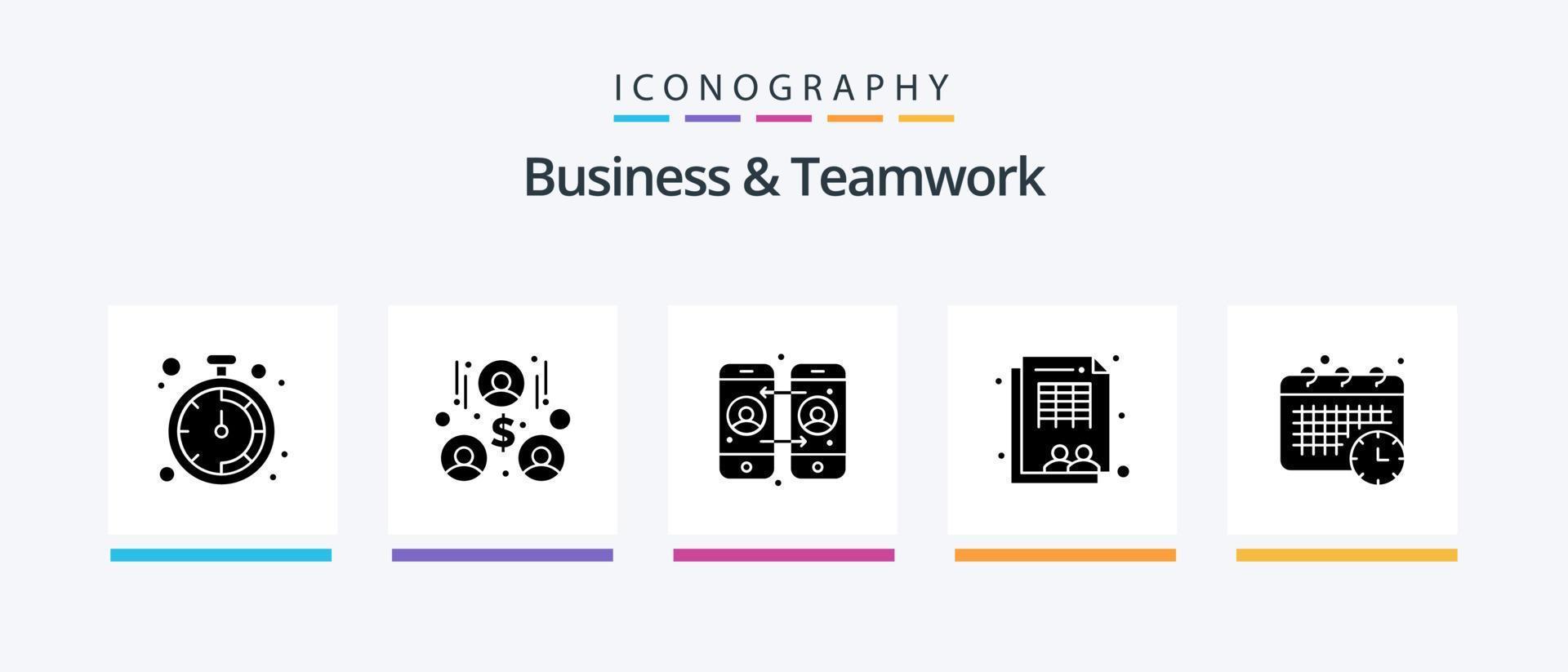 Business And Teamwork Glyph 5 Icon Pack Including . time. mobile phone. schedule. workforce. Creative Icons Design vector