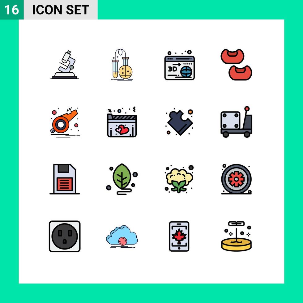User Interface Pack of 16 Basic Flat Color Filled Lines of whistle notification science alarm bean Editable Creative Vector Design Elements