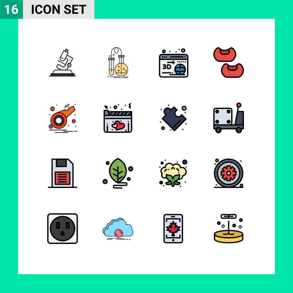 paquete de interfaz de usuario de 16 líneas básicas llenas de colores planos de notificación de silbato ciencia alarma frijol elementos de diseño de vectores creativos editables