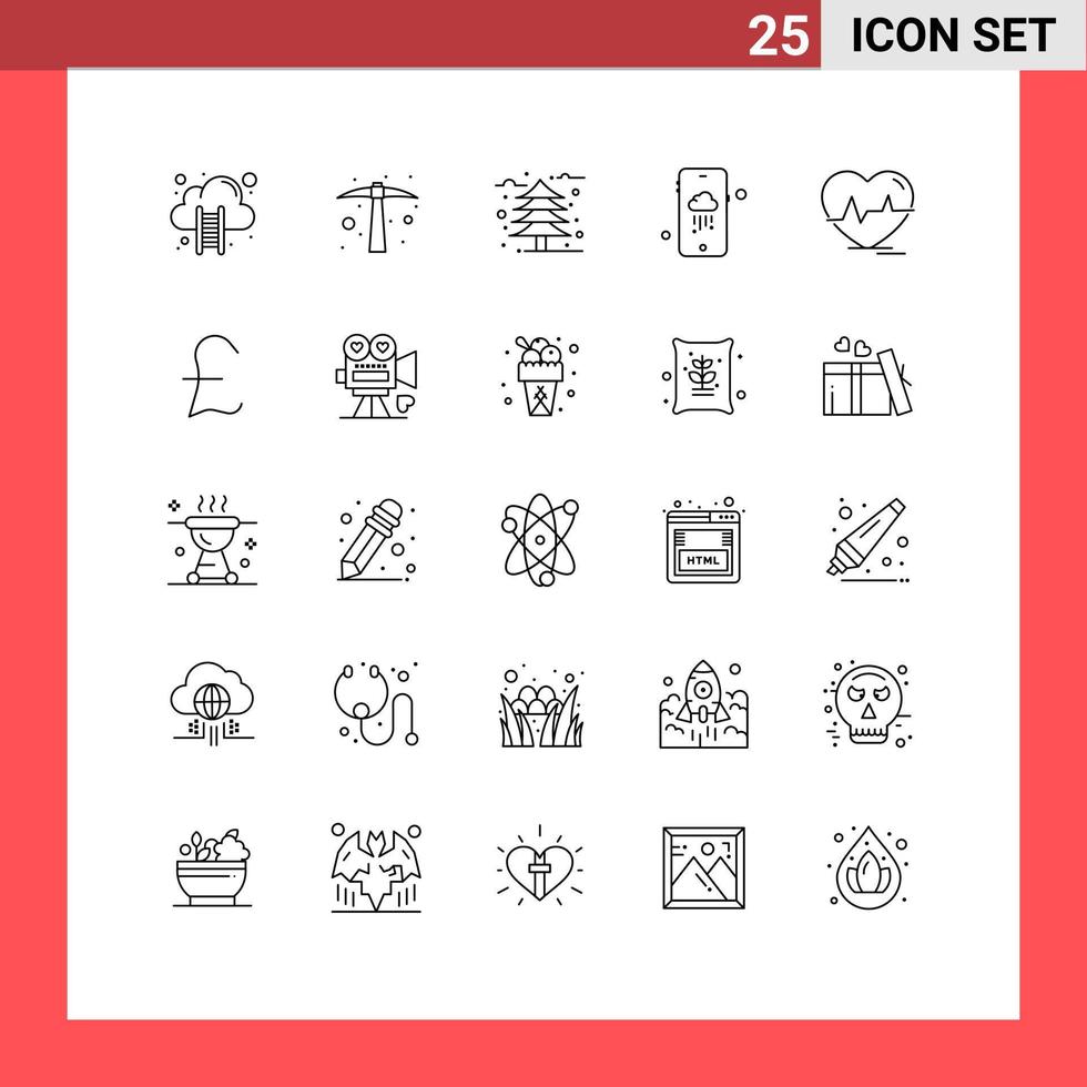 25 Universal Lines Set for Web and Mobile Applications heartbeat ecg autumn rainy mobile Editable Vector Design Elements