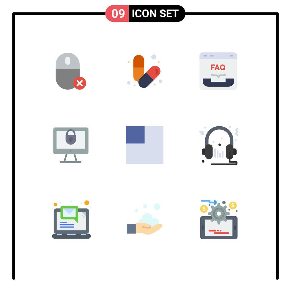 Set of 9 Modern UI Icons Symbols Signs for lock computer muscle help contact Editable Vector Design Elements