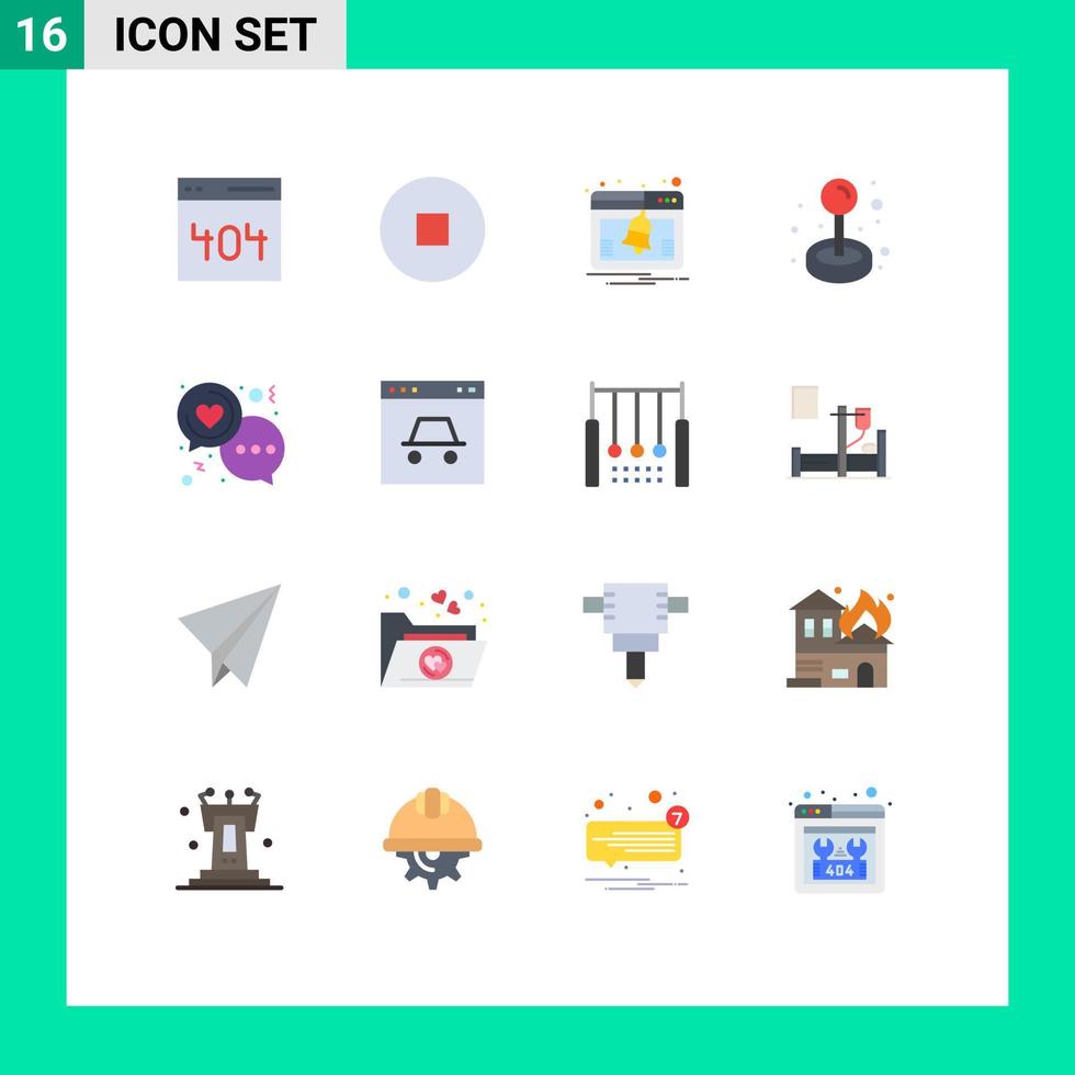 Set of 16 Modern UI Icons Symbols Signs for love day notice chat game Editable Pack of Creative Vector Design Elements