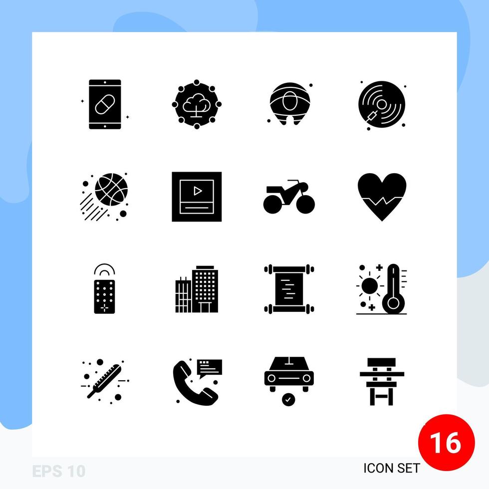 Pictogram Set of 16 Simple Solid Glyphs of sports play summer player cd Editable Vector Design Elements
