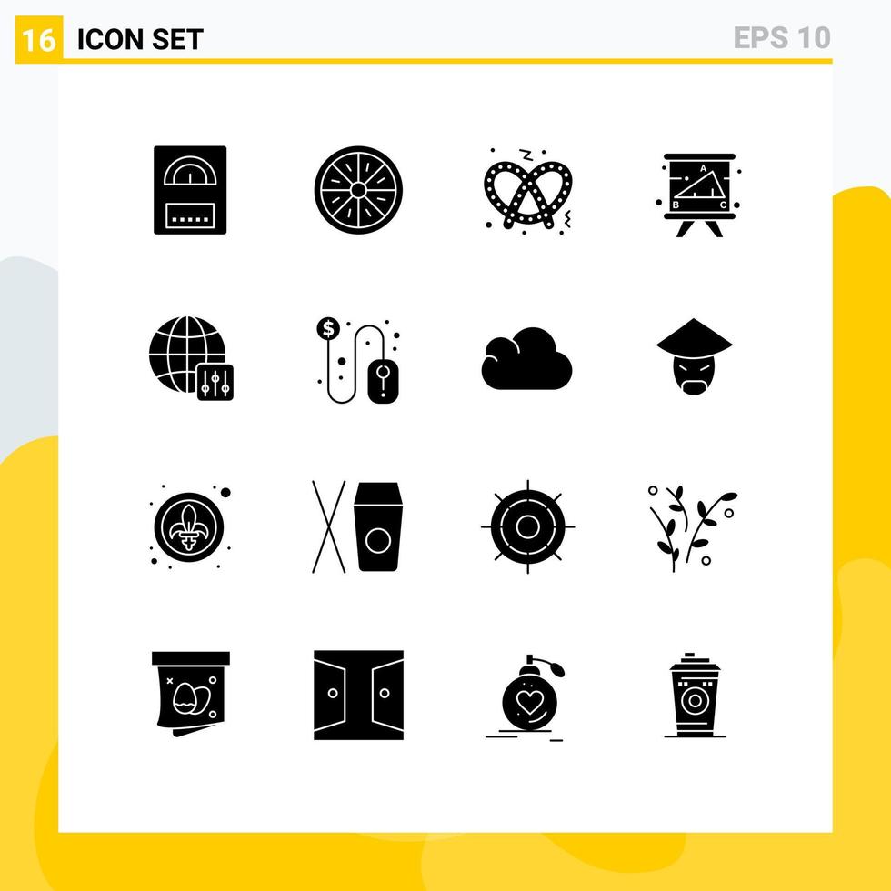 Set of 16 Modern UI Icons Symbols Signs for configuration university food study chalkboard Editable Vector Design Elements