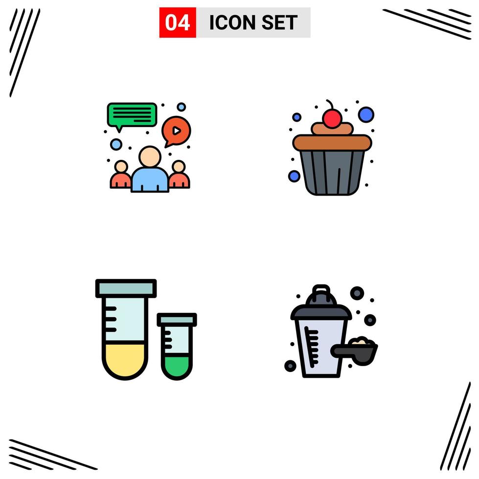 Universal Icon Symbols Group of 4 Modern Filledline Flat Colors of chat science team food additive Editable Vector Design Elements