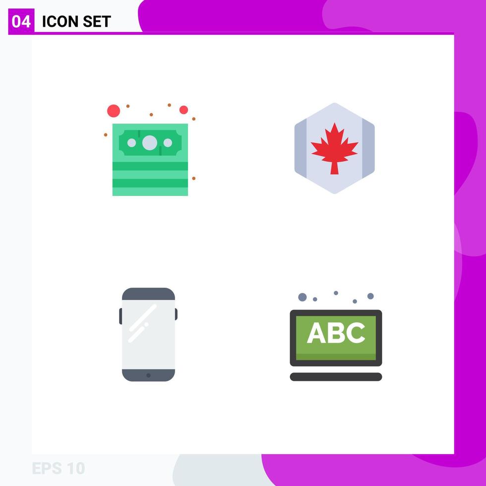 Set of 4 Vector Flat Icons on Grid for cash smart phone flag leaf huawei Editable Vector Design Elements