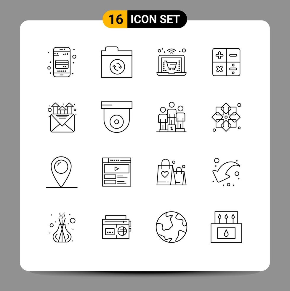 16 User Interface Outline Pack of modern Signs and Symbols of dome promotion shopping marketing math Editable Vector Design Elements