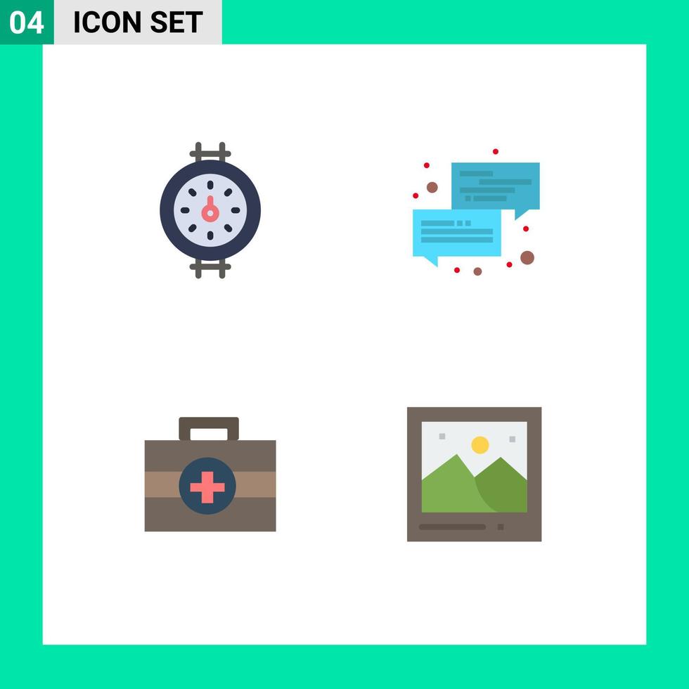 paquete de 4 iconos planos creativos de elementos de diseño de vector editables de cámara de mensaje de comunicación de kit de calibre