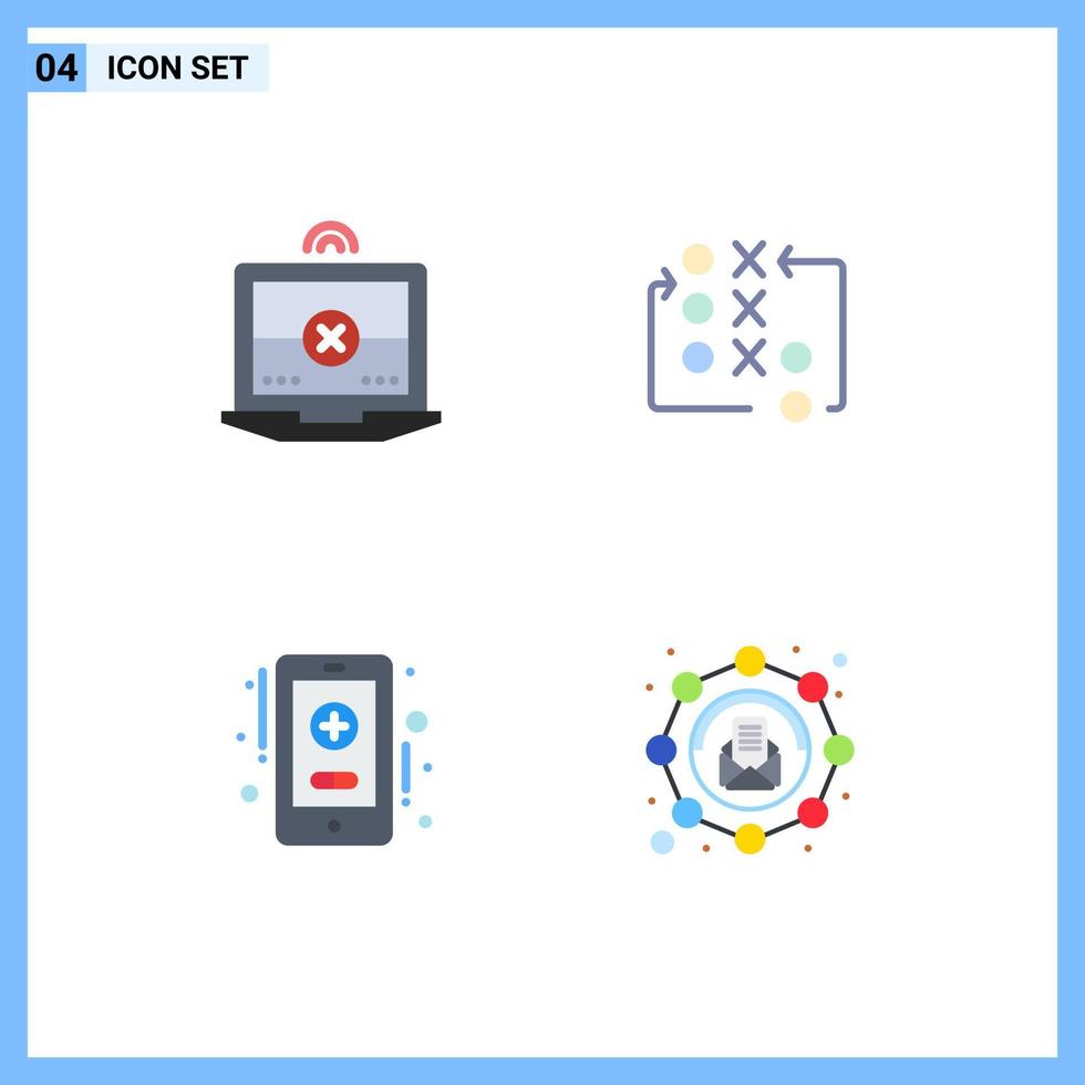 Set of 4 Modern UI Icons Symbols Signs for laptop healthcare game tactic affiliate Editable Vector Design Elements