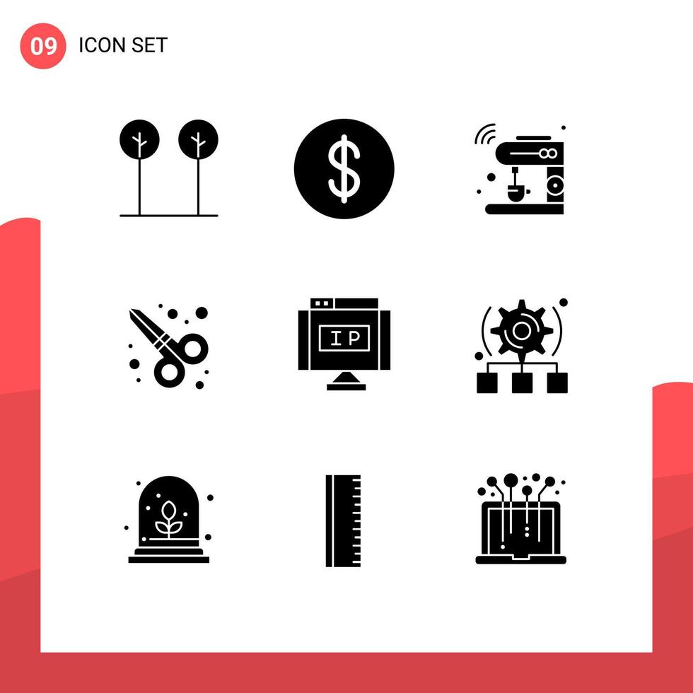 9 Thematic Vector Solid Glyphs and Editable Symbols of location internet internet scissors graphic design Editable Vector Design Elements