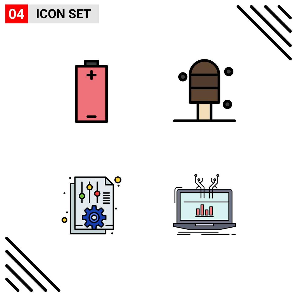 Modern Set of 4 Filledline Flat Colors Pictograph of battery options energy document analysis Editable Vector Design Elements